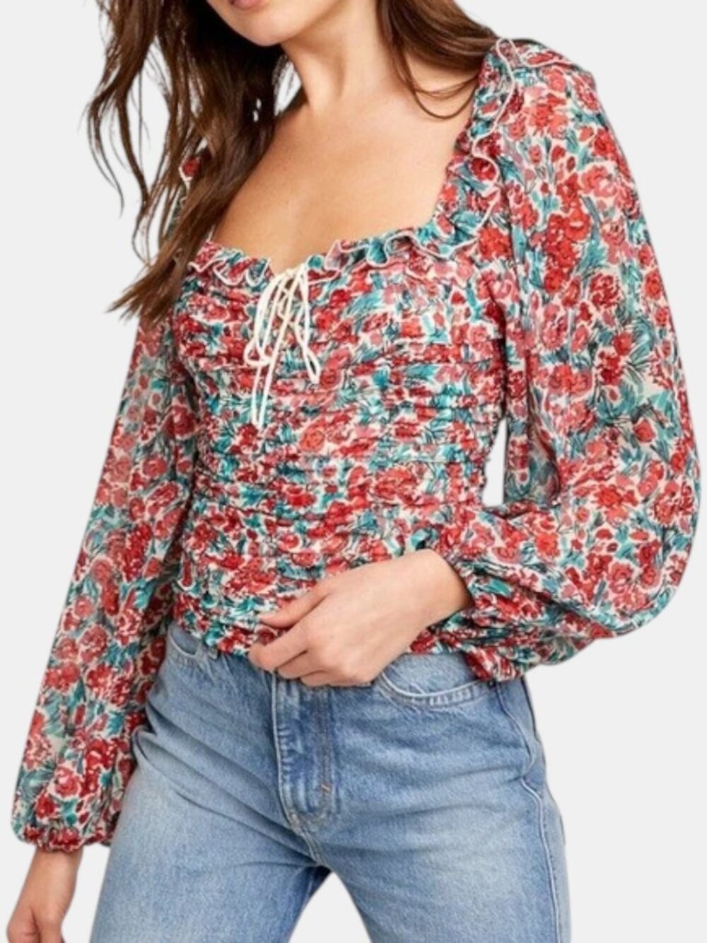 FREE PEOPLE MABEL PRINTED BLOUSE ROSES COMBO NWOT SIZE L